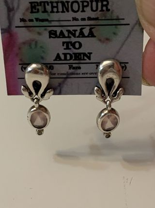 Pendientes Plata con Piedra Rosa y Diamante negro
