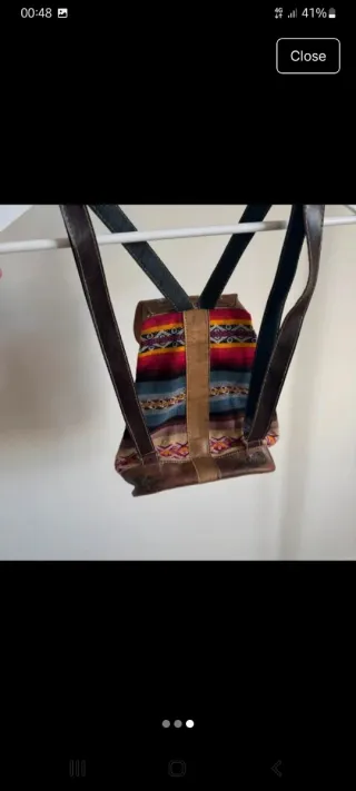 Zaino etnico multicolor con dettagli in pelle