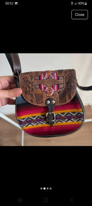 Borsa a tracolla in pelle e tessuto