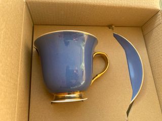 Taza de té Salvador Bachiller Azul y Oro con flore