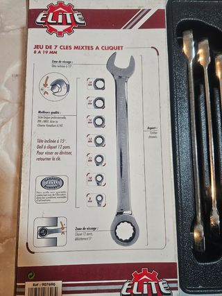 Juego 7 llaves mixtas carraca Elite 8-19mm