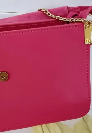 Bolso Piel Rosa y Dorado.