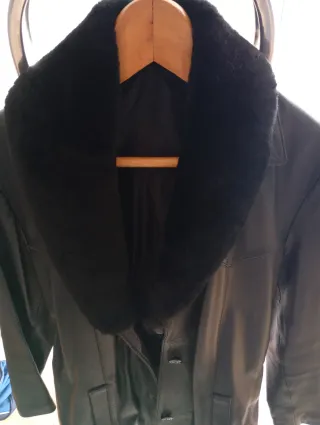 Chaquetón piel mujer cinturón negro