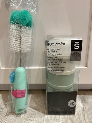 Dosificador leche, porta biberón y limpia biberón