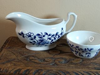 Juego de té inglés azul y blanco