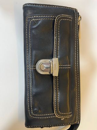 Monedero mango  de piel mujer negro