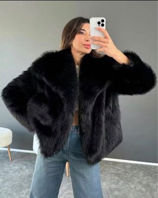 Chaqueta de pelo negra mujer