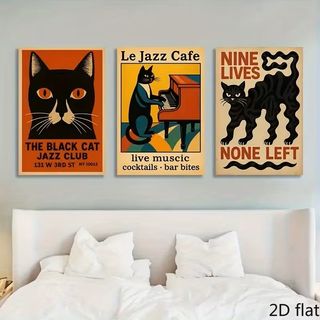 3 Pósteres Gato Jazz Club Lienzo