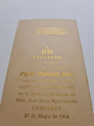 Estampa religiosa recuerdo Primera Comunión 1954