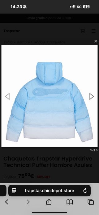 Chaqueta Trapstar Hyperdrive Puffer Hombre Azul