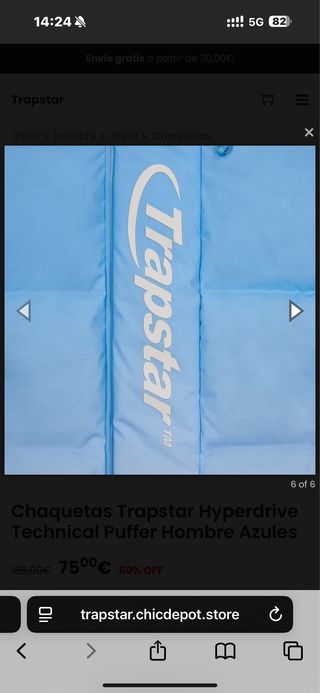 Chaqueta Trapstar Hyperdrive Puffer Hombre Azul