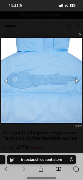 Chaqueta Trapstar Hyperdrive Puffer Hombre Azul