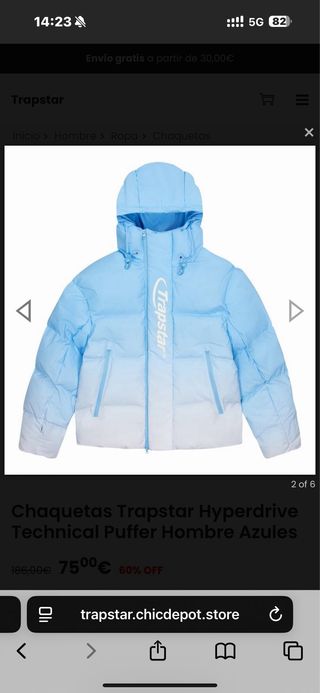 Chaqueta Trapstar Hyperdrive Puffer Hombre Azul