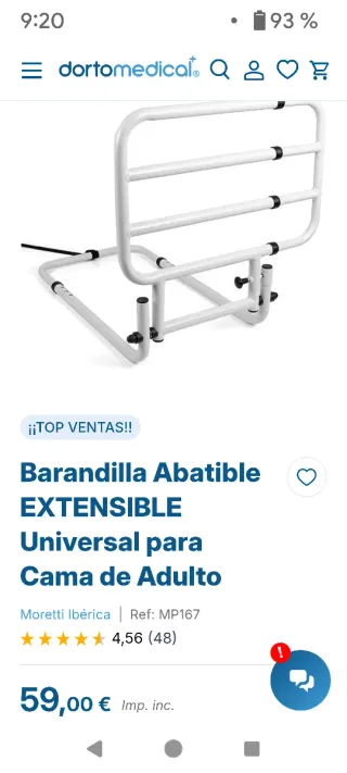 Barandilla anticaídas para cama