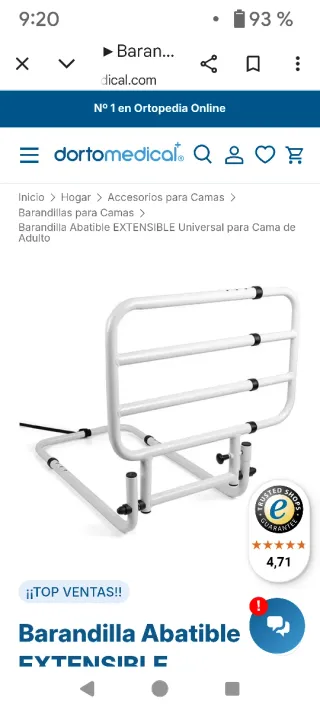 Barandilla anticaídas para cama