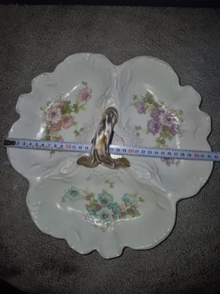 Fuente Limoges Porcelana Flores Dorada