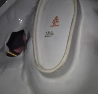 Fuente Limoges Porcelana Flores Dorada