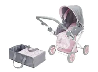 Cochecito de muñecas gris y rosa