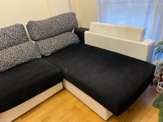 Sofá chaise longue tela negro y blanco