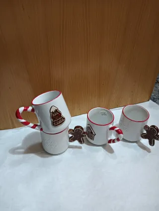 Set 4 Tazas Navidad Cerámica Nuevo
