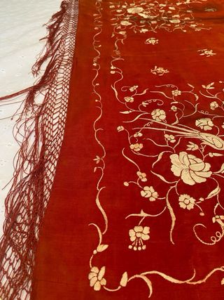 Manton de Manila Antiguo Seda Bordado