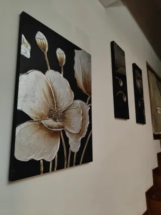 Tris quadri fiori nero argento