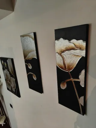 Tris quadri fiori nero argento