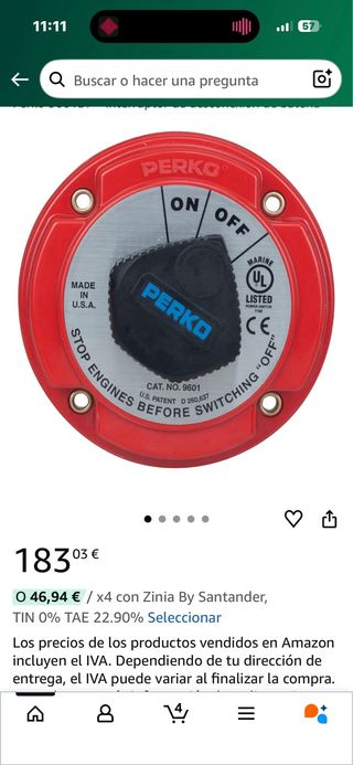 Desconectador Batería Perko 9601DP 250A