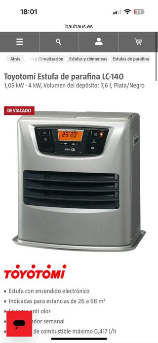 Estufa de parafina electrónica Zibro LC-140