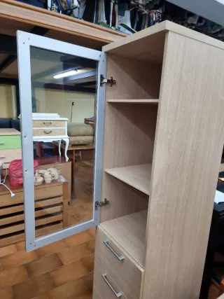 Mueble TV modular madera y blanco