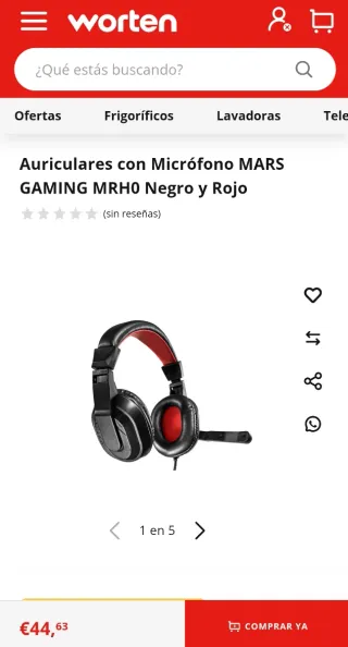 Auriculares Mars Gaming MRHO Negros y Rojos