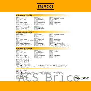 Juego Llaves de Vaso de 1/2", 1/4" Y 3/8" - 155 Piezas Alyco 192386