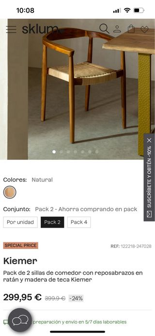 Conjunto 2 Sillas Madera y Rattan