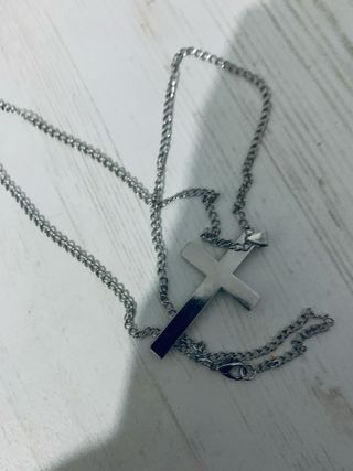 Conjunto collar cruz y anillo acero inoxidable