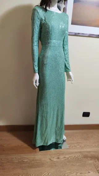 Abito lungo donna verde paillettes