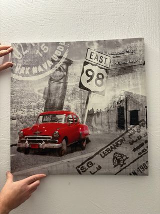 Lienzo Decorativo Coche Rojo Vintage