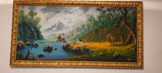 Cuadro Óleo Vintage Paisaje Caza