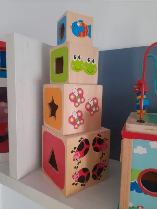 Lote Juguetes Madera Bloques y Cuentas