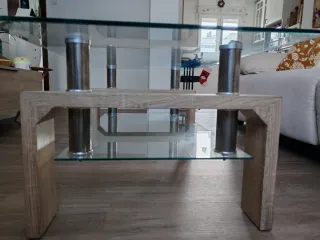 Mesa de centro cristal y madera