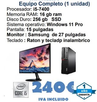 Equipo Completo PC i5-7400 16GB RAM SSD 256GB