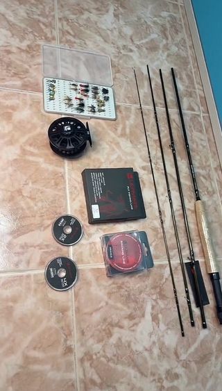 Kit Pesca Mosca Caña Carrete Señuelos Línea