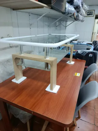 Mesa centro cristal y madera