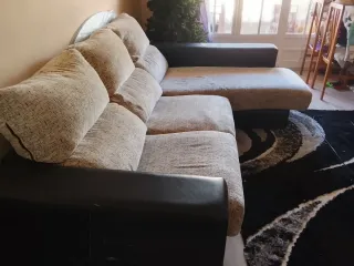 Sofá L gris y negro