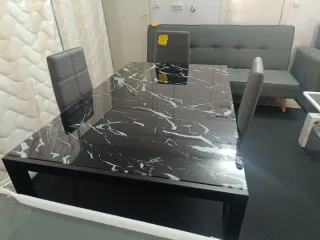 Mesa Comedor Cristal + 6 Sillas Piel