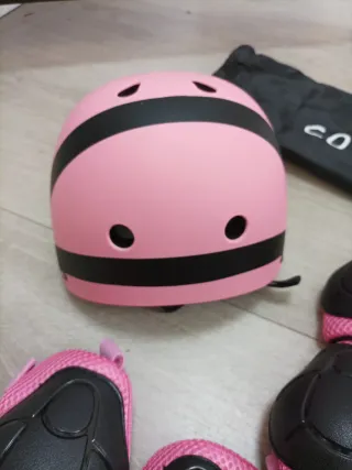 Set Casco Bici Niños Rosa + Protecciones 2-5 años