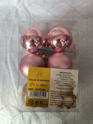 Set de 12 bolas (6cm) navideñas rosas y rojas