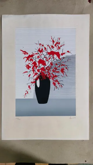 Serigrafía Hojas Rojas Japandi