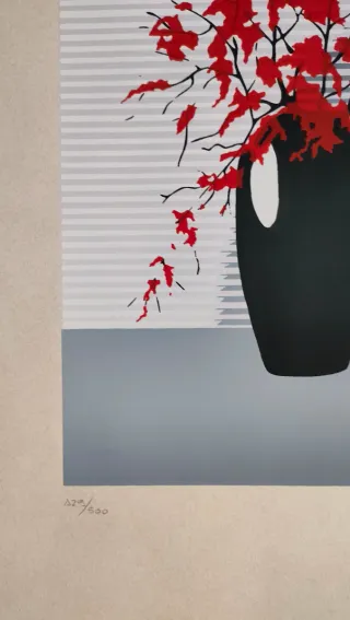 Serigrafía Hojas Rojas Japandi