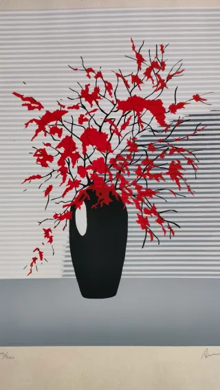 Serigrafía Hojas Rojas Japandi