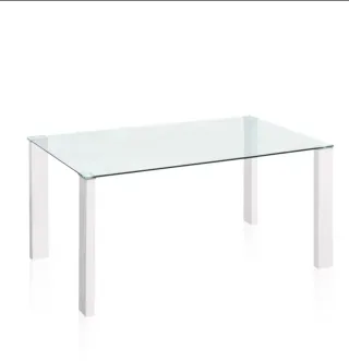 Mesa de salón cristal patas blancas